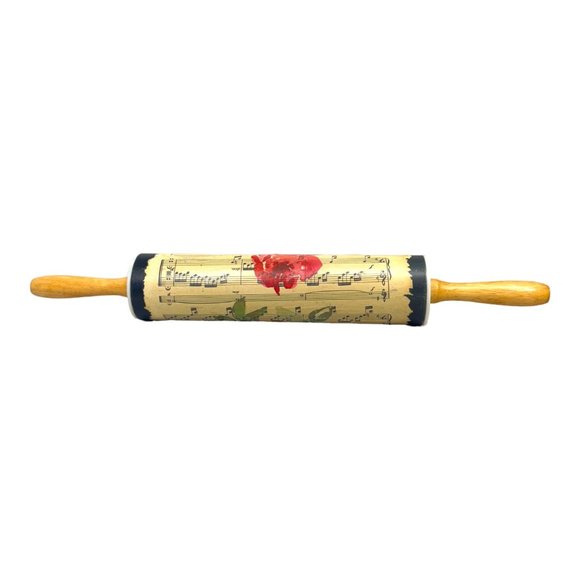 Vintage Rolling Pin Decoupaged with Vintage Sheet Music & Rose Paper Handcrafted - Picture 4 of 13